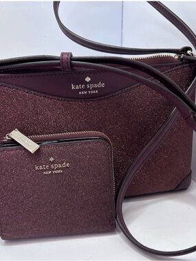 Kate Spade Shimmy Glitter Crossbody Purse -Matching Wallet Deep Nova -brand New